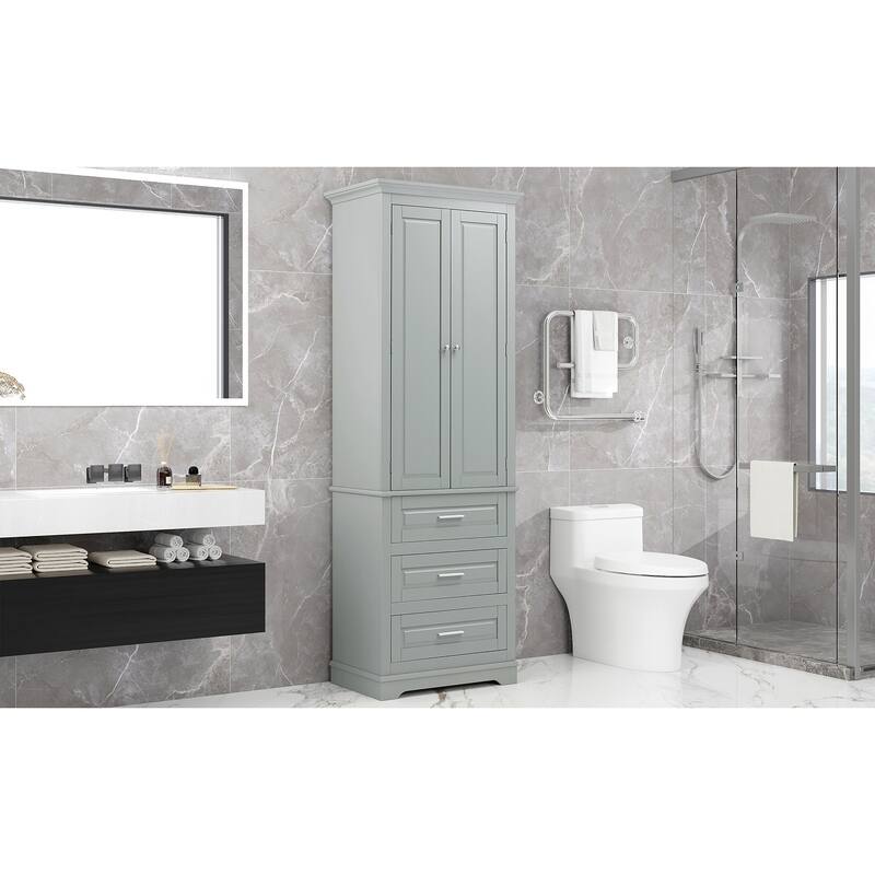Tall Storage Cabinet with 3 Drawers, Bathroom & Office Organizer with Adjustable Shelves
