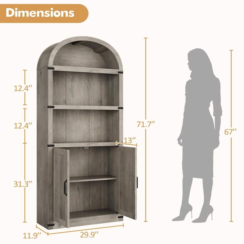 71.7" Tall Arched Bookshelf, 5-Tier Arched Display Cabinet with Storage Shelves