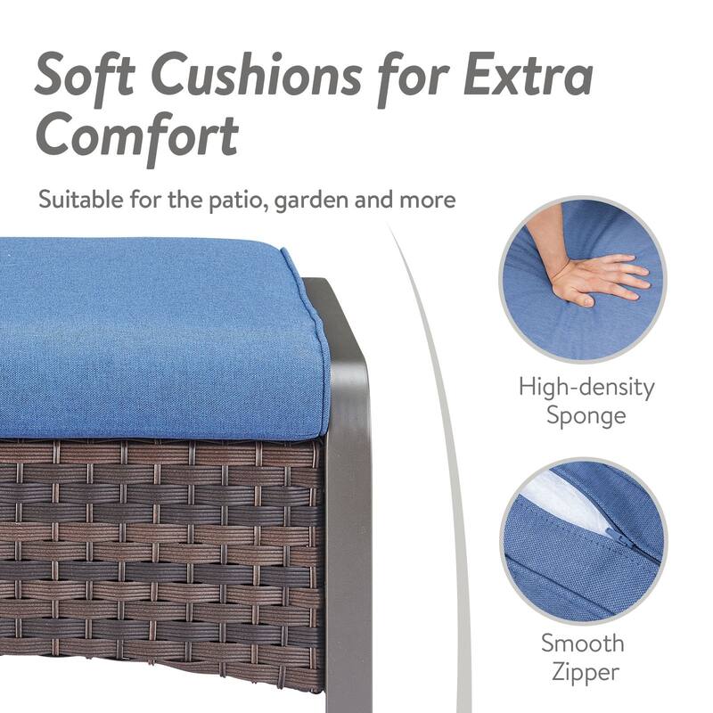 Gymojoy Industrial Style Outdoor Wicker Patio Ottomans Set of 2