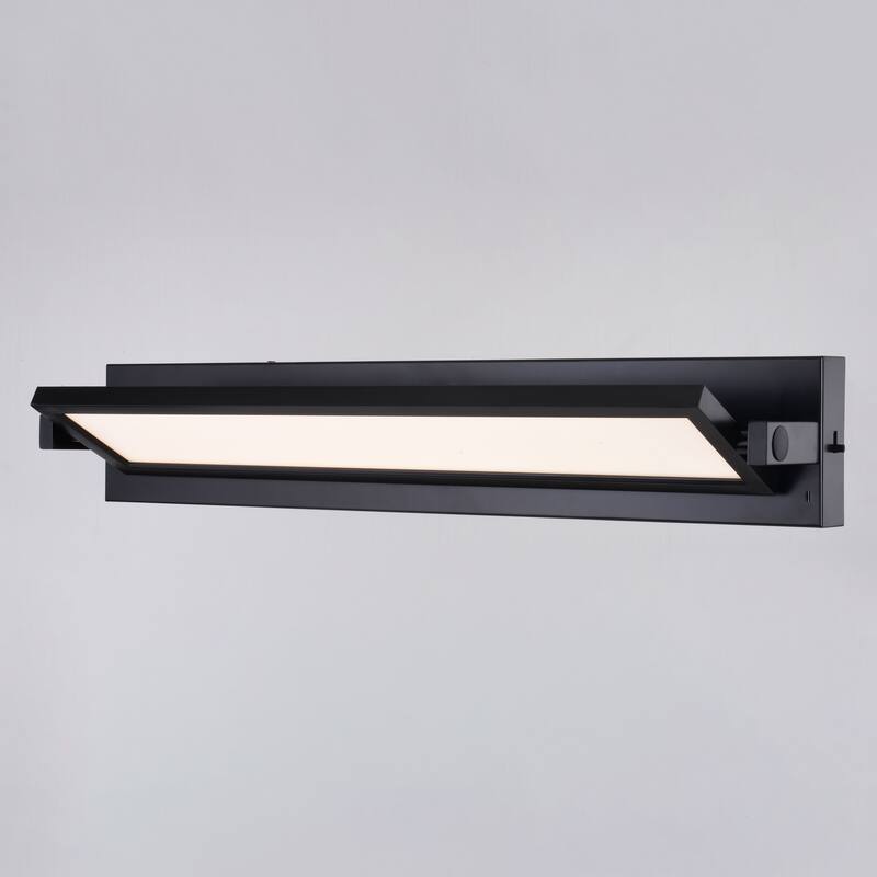 Fremont 1-Light 27 inch Wide Matte Black Bathroom Vanity Lighting Fixture, Adjustable Angle Frosted Shade, LED, Full Backplate