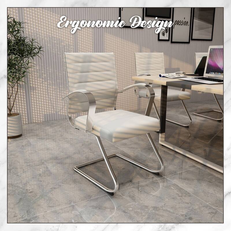 Benmar Modern Leather Office Chair with Stainless Steel Sled Base, Floor Caps, Ergonomic Desk Chair for Home Office or Workspace