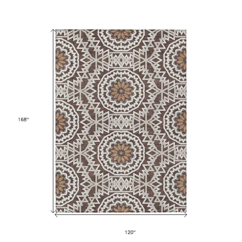 HomeRoots Floral Medallion Transitional Rectangle Outdoor Rug