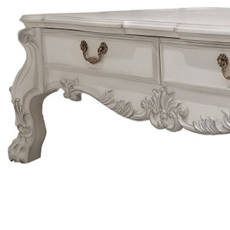 HomeRoots 57" Bone Wood Coffee Table With Two Drawers - 57.00 in. x 20.00 in. x 38.00 in.