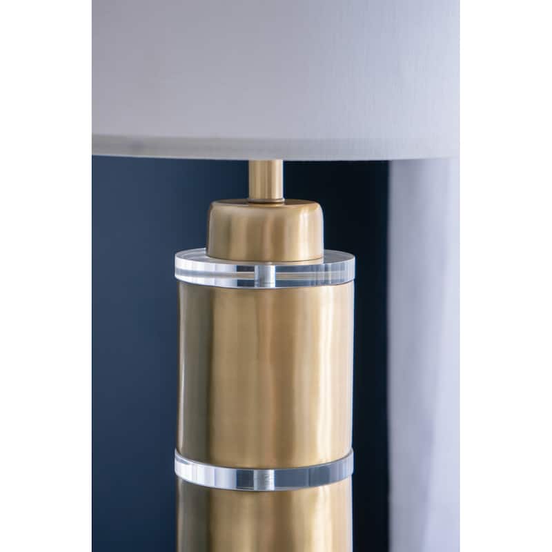 D15x25.5" Gold and White Cylinder Table Lamp with Drum Shade