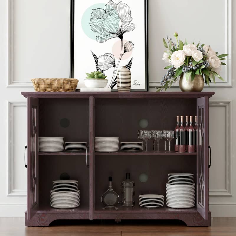 Spacious size sideboard 3 clear tempered glass doors buffet with adjustable shelf