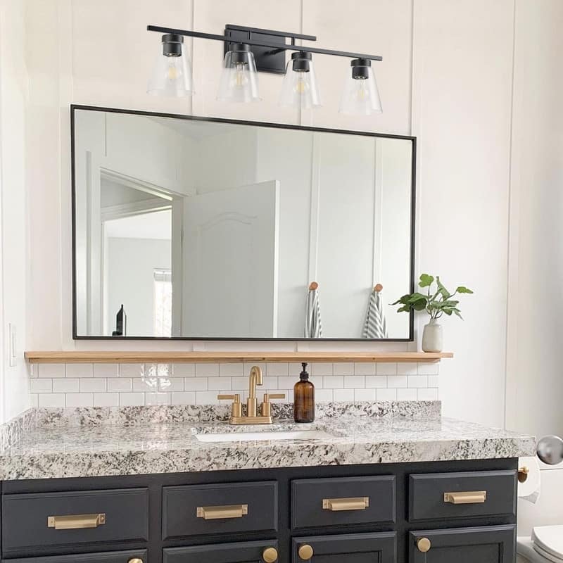 4-Light Modern Bathroom Vanity Light Fixture, Brushed Black Wall Sconce with Frosted Glass Shades