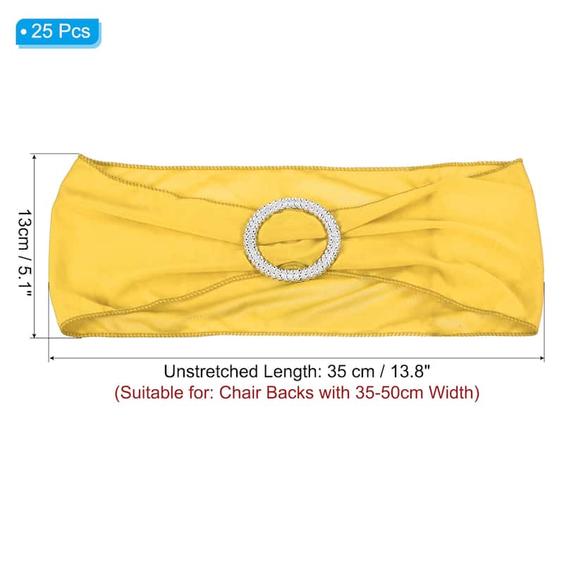 14"x5" Stretch Chair Sashes Bows Chair Bands Sash with Buckle - Yellow - 25 Pcs