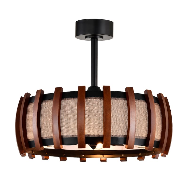 Drevmore Fabric and Wood Lighted Ceiling Fan Fandelier - Brown