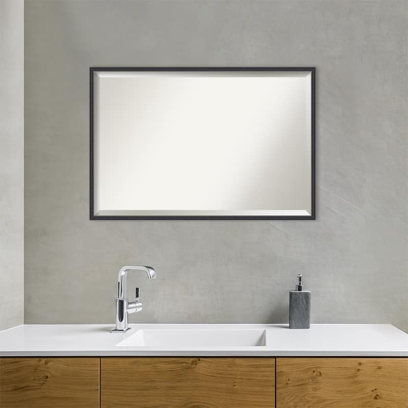 Stylish Black Narrow Beveled Wood Framed Bathroom Vanity Wall Mirror - Stylish Black Narrow