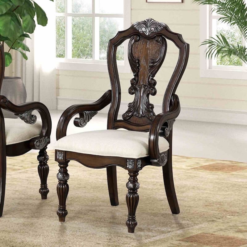 Dark Brown Finish Royal Arm Chairs Set