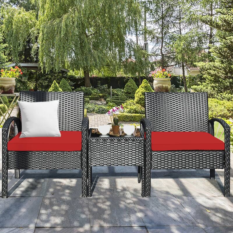 Costway 3PC Patio Rattan Furniture Set Coffee Table Conversation Sofa - See Details