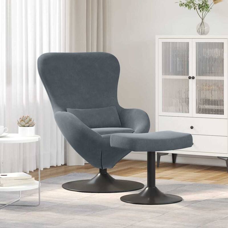 vidaXL Egg Chair Black/ Dark/Light Grey Velvet - 24.8 x 28.7 x 35.4 - Dark Grey With Footstool
