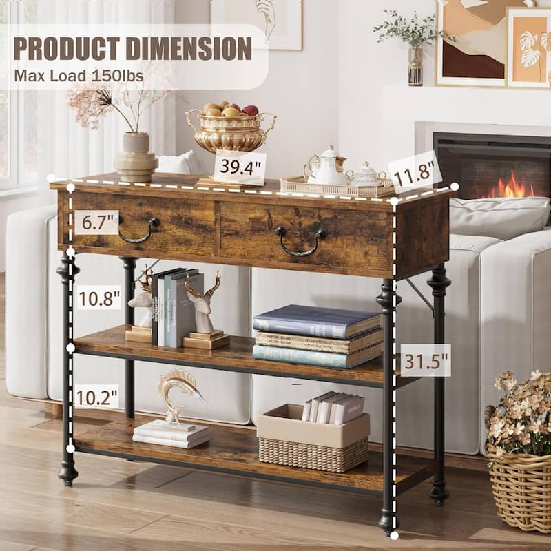 Small Entryway Table with 2 Drawers, Narrow Console Table with Storage Shelves for Living Room