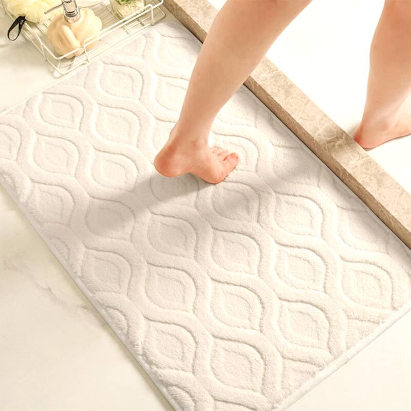 Absorbent Bathroom Rug, Soft Non Slip Mat, Rubber Backing Quick Dry Rugs for Shower Floor, Bath Decor - White - 20" x 32"