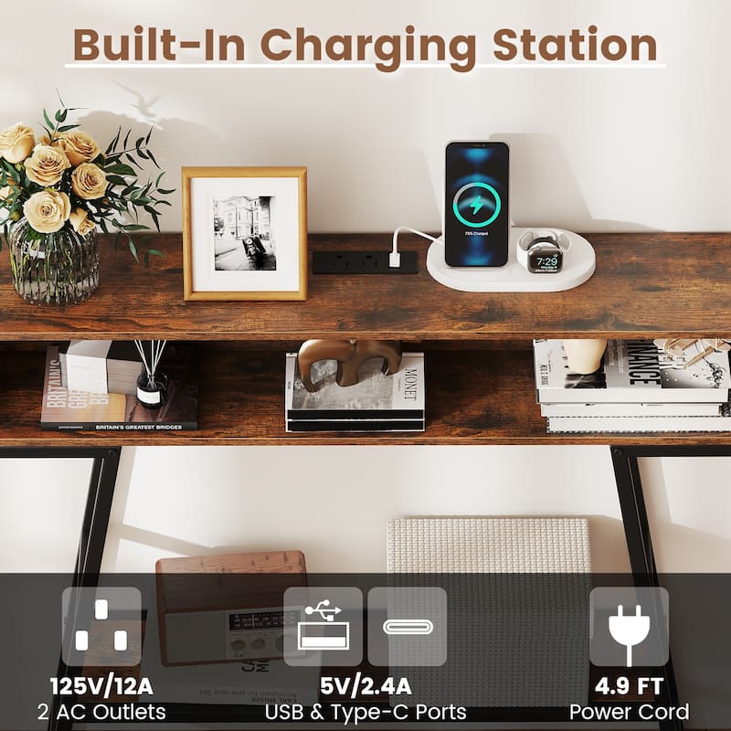 Gymax 40'' Console Table w/ Power Strip 3-Tier Entryway Table w/ RGB