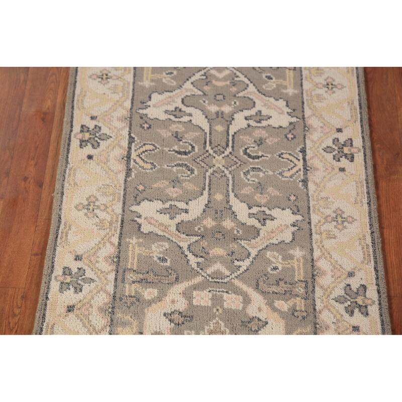 Gray & Ivory Oushak Indian Runner Rug Handmade Wool Carpet - 2'6"x 9'9"