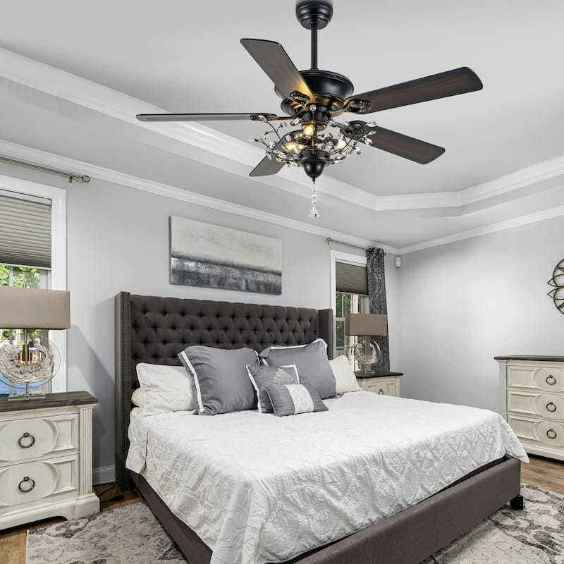 Bella Depot 52-inch Modern Crystal Ceiling Fan with Light Kit and Remote, 6-Speed Reversible Fandelier - 52"