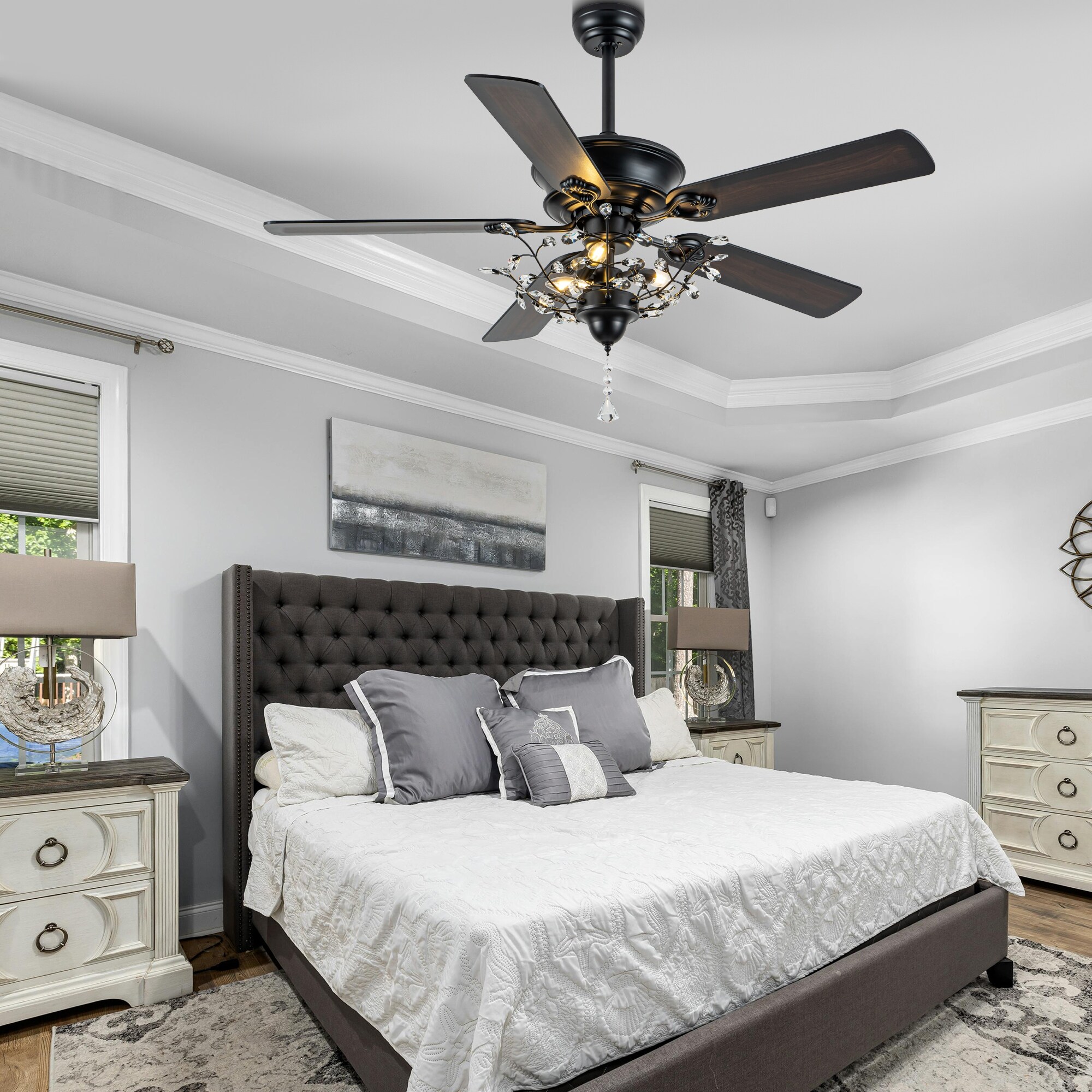 Bella Depot 52-inch Modern Crystal Ceiling Fan with Light Kit and