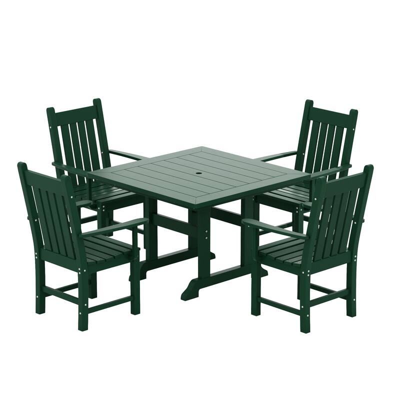 Laguna Hdpe All Weather Outdoor Patio Dining Set with Square Table, Arm Chairs (5-Piece Set)