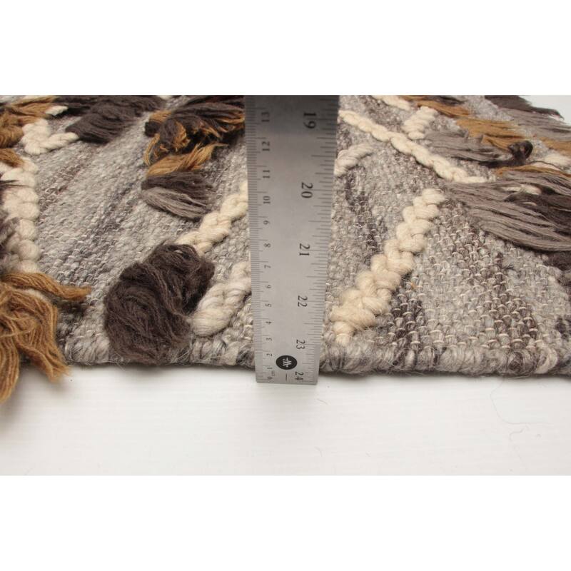 ECARPETGALLERY Braid weave Sienna Grey Wool Rug - 5'7 x 7'3