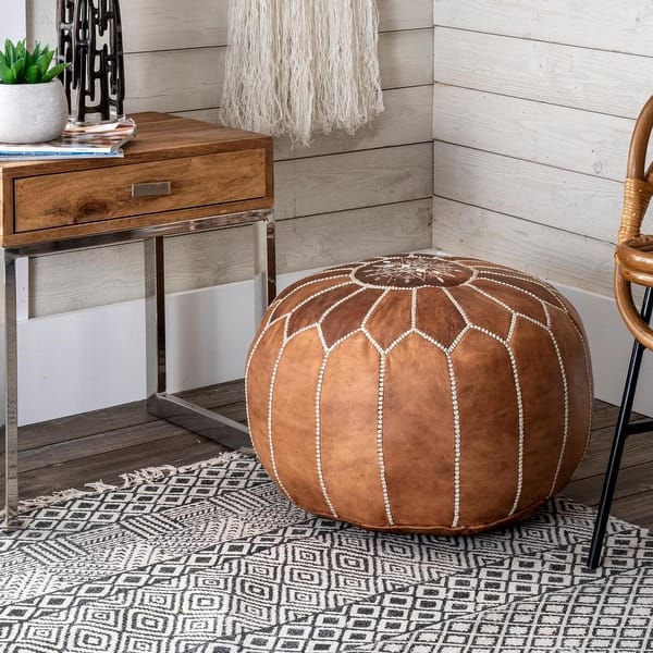 slide 2 of 34, nuLOOM Handmade Moroccan Leather Ottoman Pouf