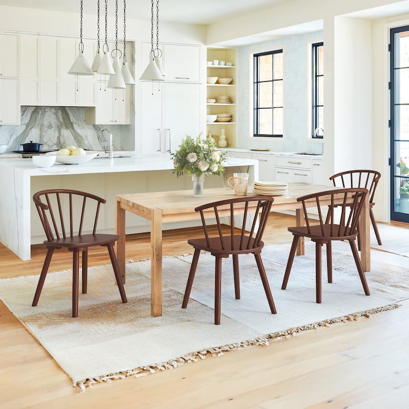 Modern Kitchen Wooden Spindle Back Armless Set of 4 Dining Chairs - Walnut