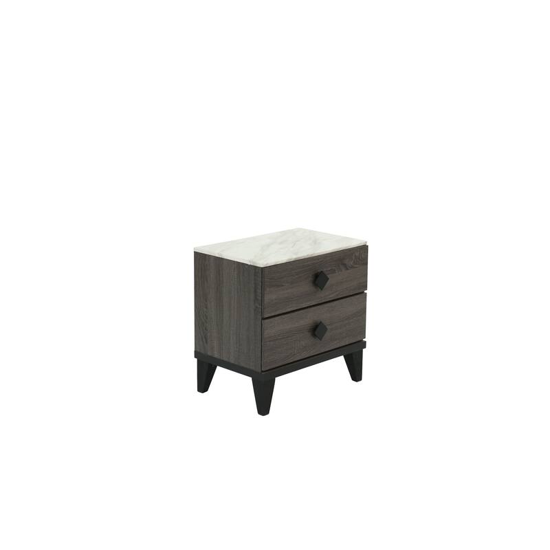 Dark Gray Oak Nightstand with Faux Marble Top and Rustic Accents