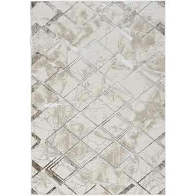 Power Loomed Geometric Modern Non Skid Stain Resistant Area Rug - 87' X '63' X '0.39