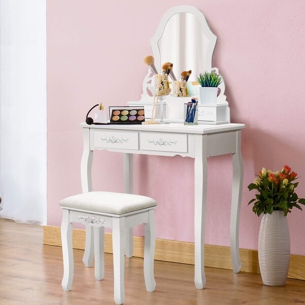 costway white vanity jewelry wooden makeup dressing table stool