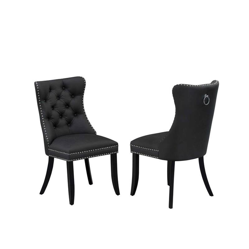 5-Piece Black Finish Solid Wood Top-Rectangular Upholstered Dining Room Set-Seats 4