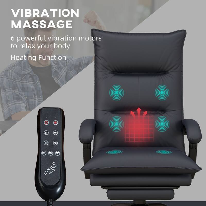Microfiber Office Chair with Massage, Heat, Footrest, Gray