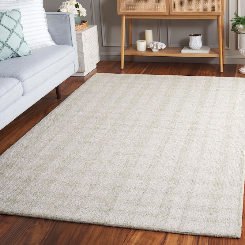 SAFAVIEH Handmade Abstract Zilia Checkered Wool Rug - 8' x 10' - Ivory/Sage - Rectangle