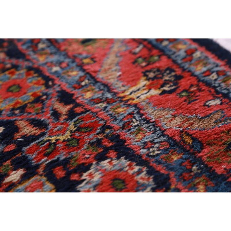 Hand Knotted Oriental 100% Wool Carpet Traditional Floral Navy Blue & Blues Mahal Runner Rug - 18' 9'' X 3' 1''
