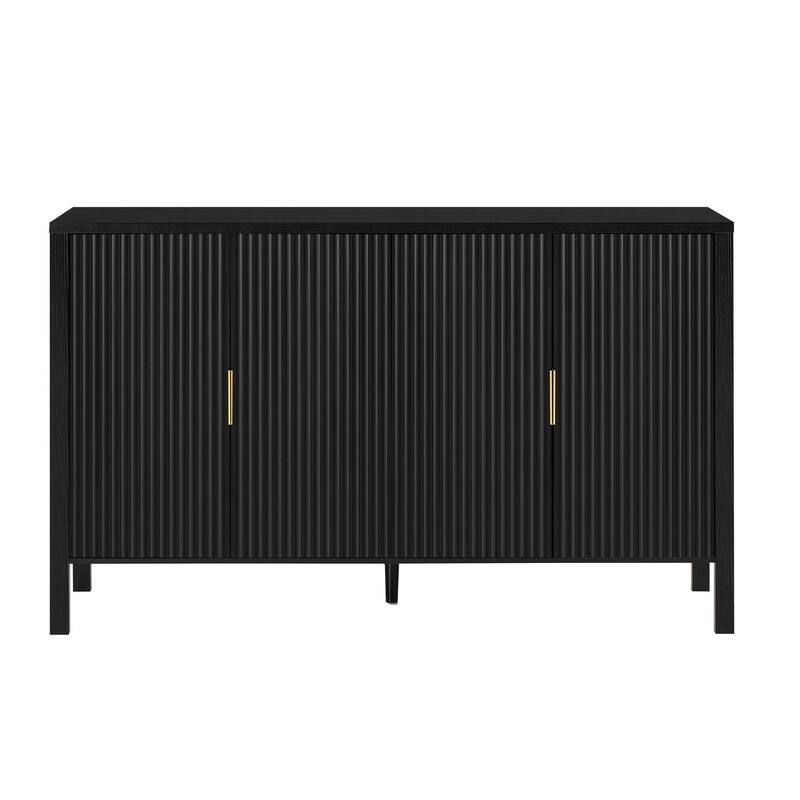 Modern 57.5" Fluted Door 4-Door Sideboard with Side Hooks and Adjustable Shelves