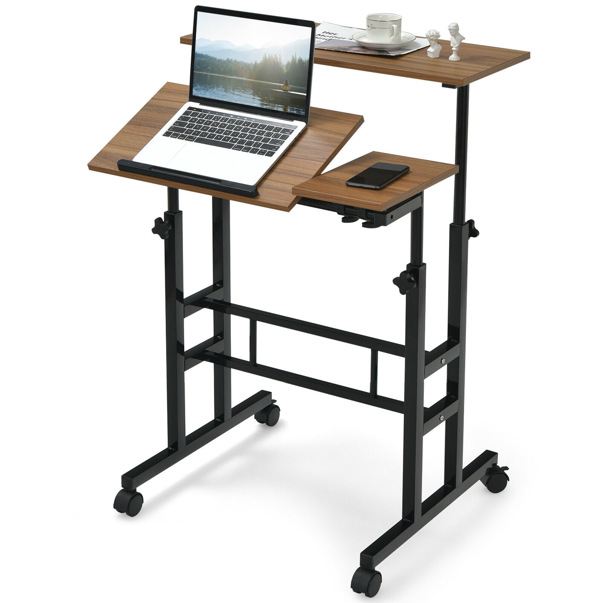 Costway Mobile Stand up Desk Adjustable Computer Desk Tilting