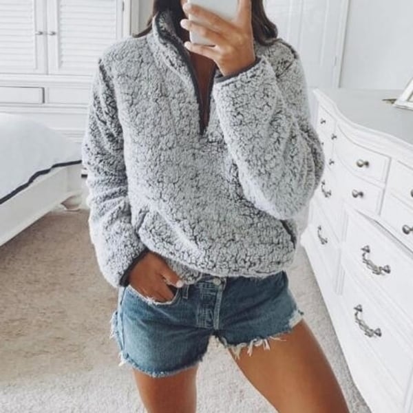 fuzzy half zip sweater