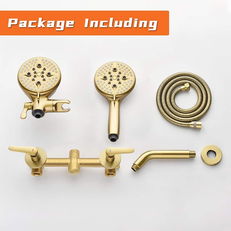 Wall Mount Shower Faucet with Handheld Shower Brass 5-Setting Spray Dual Head Shower System with Rough-in Valve