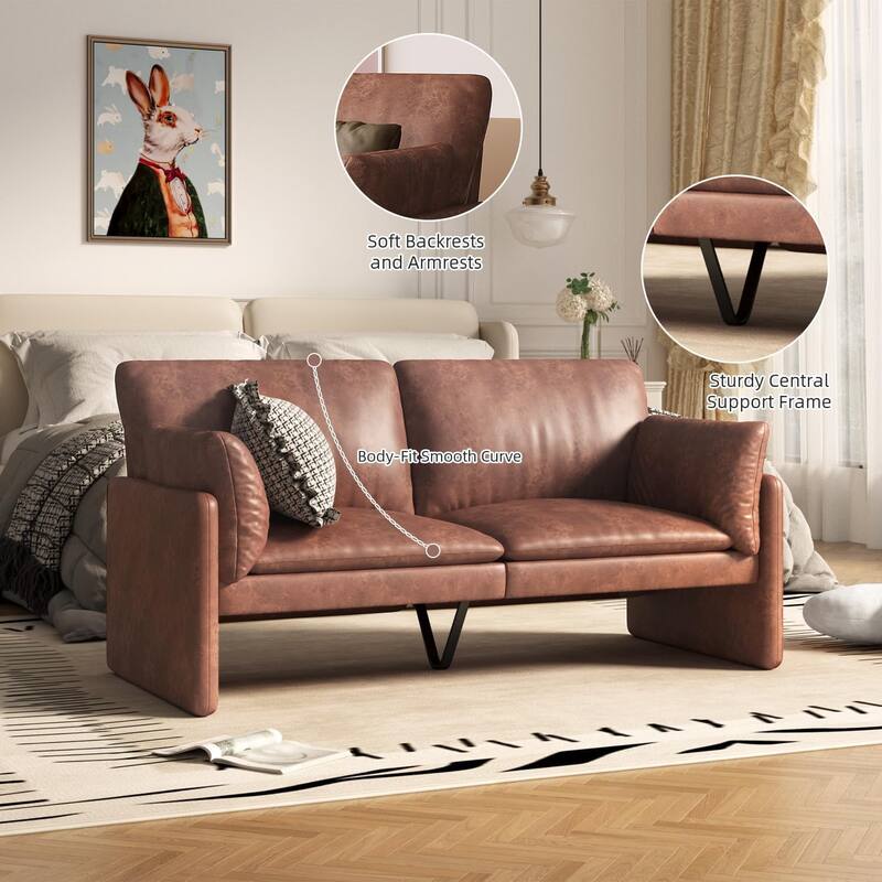 AECOJOY Love Seat Couch 68'' Modern Faux Leather Couch w/ Soft Cushion&Thick Armrest