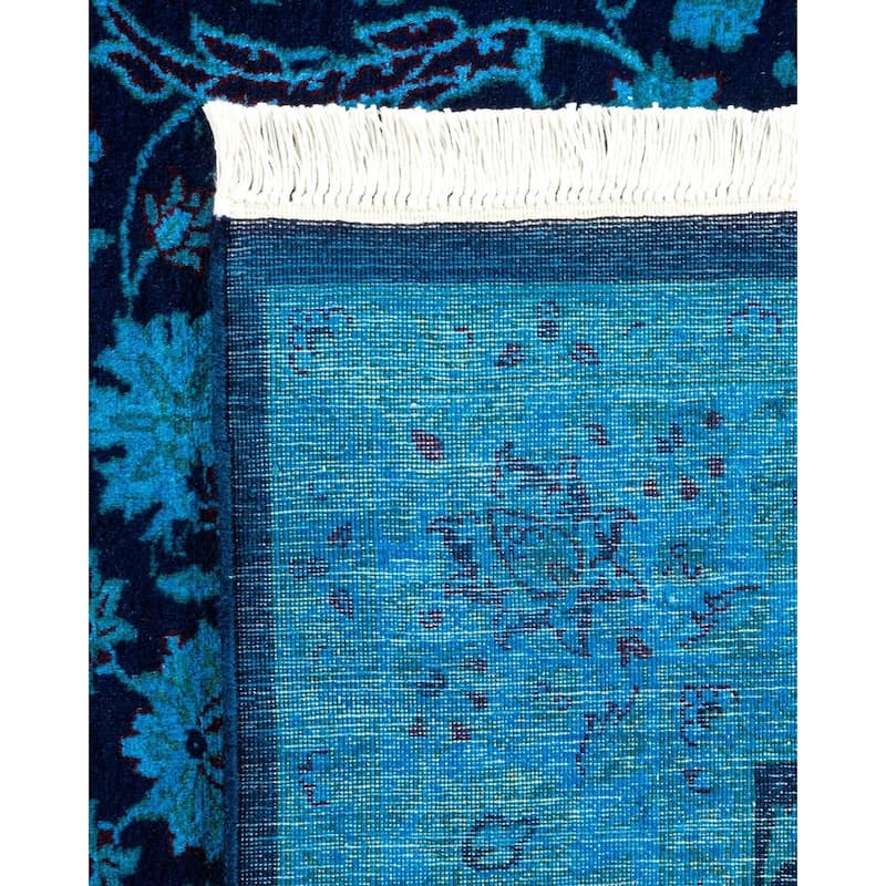 Overton Hand Knotted Wool Vintage Inspired Modern Contemporary Overdyed Blue Area Rug - 4' 1" x 6' 3"