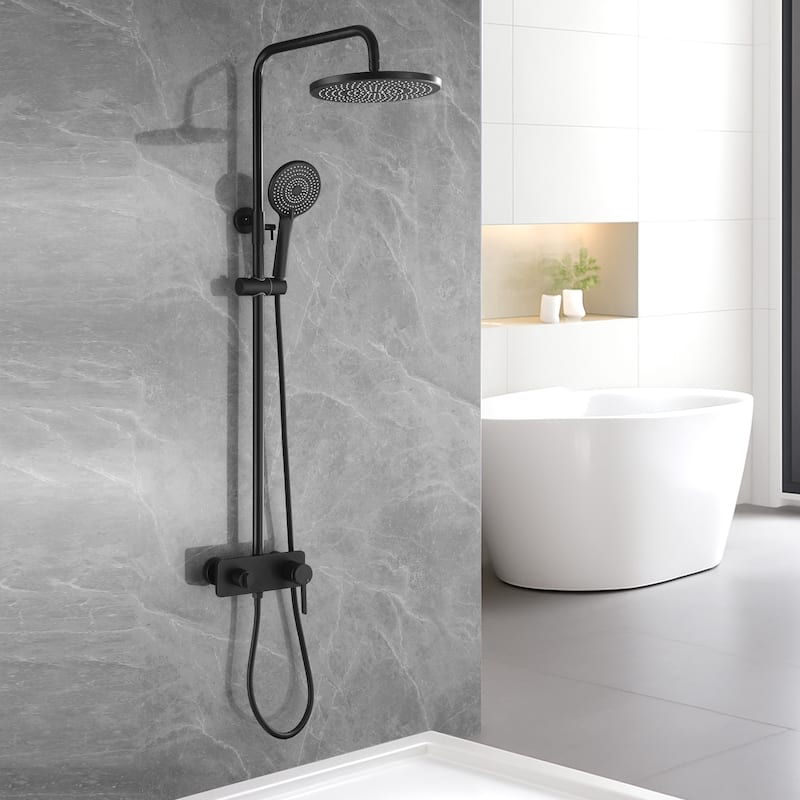 Modland Wall Mounted 5-Spray Shower System - 10" Rainfall,1.8GPM, Matte Black, cUPC Valve - Black