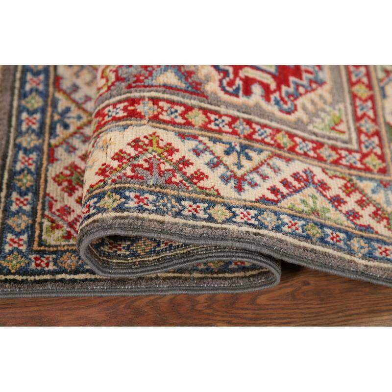 Hand Knotted Oriental 100% Wool Carpet Traditional Geometric Beige & Ivories Kazak Area Rug - 3' 0'' X 2' 0''