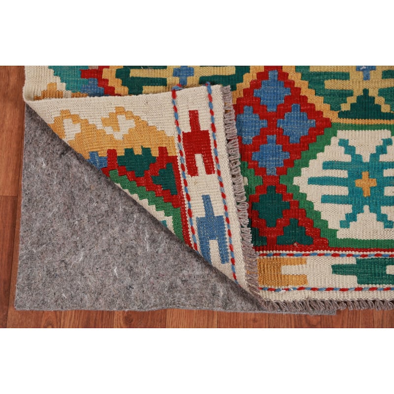 Multicolored Kilim Runner Rug Hand-Woven Geometric Wool Carpet - 2'10" x 16'0"