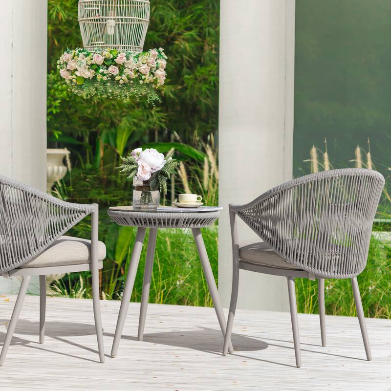 Nuu Garden 3pcs Aluminum Patio Bistro Conversation Set with Cushions