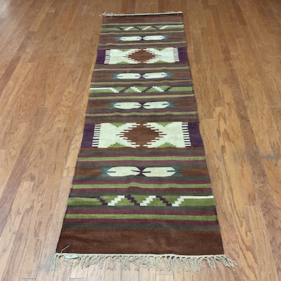 HERAT ORIENTAL Handmade 2'6 x 8'3 Chenille Geometric Kilim Runner - 2'6" x 8'3"