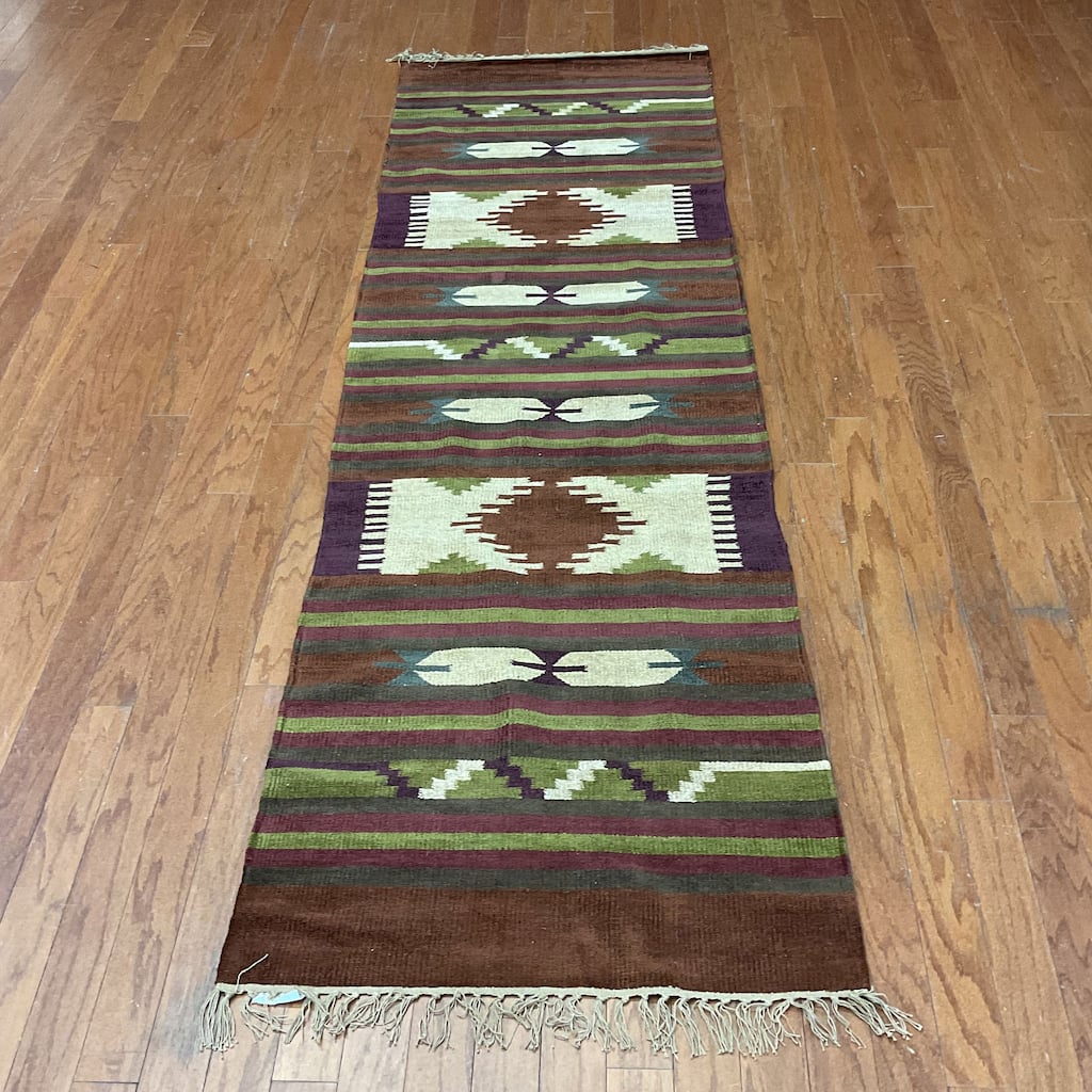 HERAT ORIENTAL Handmade 2'6 x 8'3 Chenille Geometric Kilim Runner - 2'6" x 8'3"