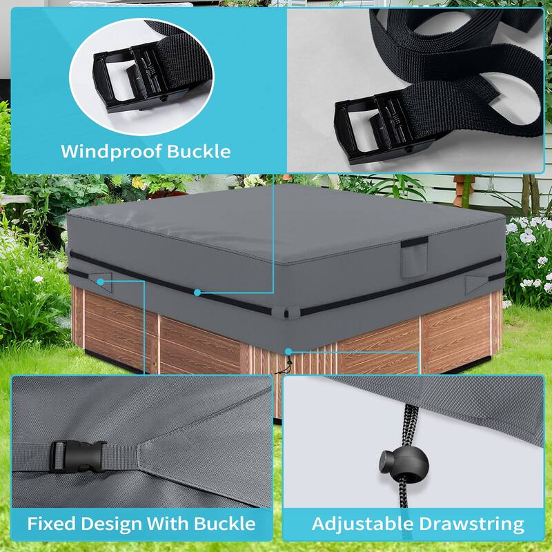 91" x 91" Hot Tub Pool Spa Cover Cap Heavy Duty UV Sun Protector Water Resistant - 91"Lx91"Wx20"H