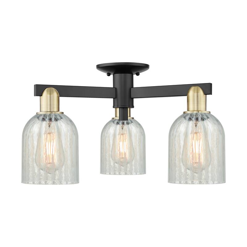 Innovations Lighting Endless Possibilities Arcadia - Caledonia - 3 Light 23" Semi-Flush Mount with Mouchette Shade - Mouchette/Black Antique Brass
