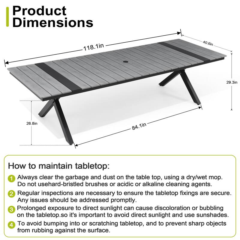 Pellebant Aluminum Rectangular Outdoor Patio Dining Table with Umbrella Hole