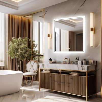 Bathroom Mirror Square Big LED Mirror Vanity Makeup Dimmable Anti-Fog - 32*32"