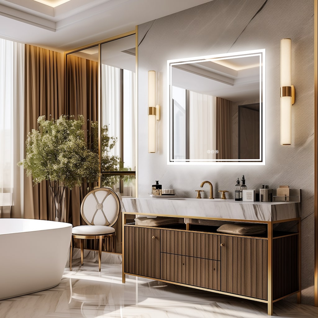 Bathroom Mirror Square Big LED Mirror Vanity Makeup Dimmable Anti-Fog - 32*32"